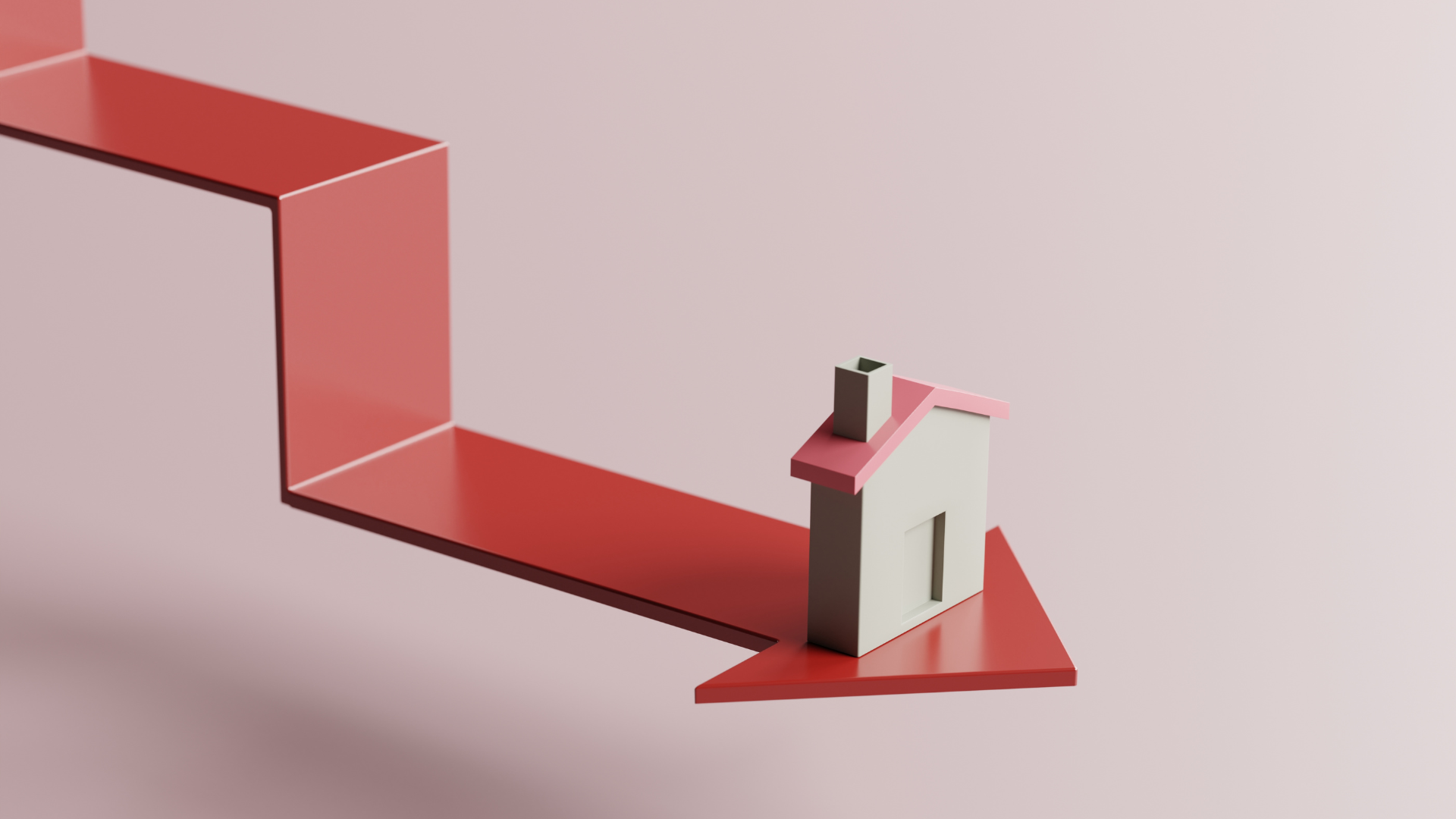 a graphic image of a house sitting on a red downward facing arrow